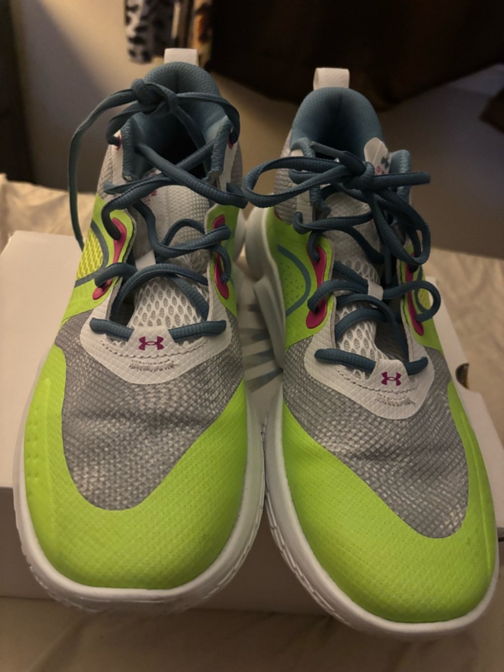 Under Armour Men’s Neon Green, Gray & Pink Flow Sneakers - Picture 3 of 5